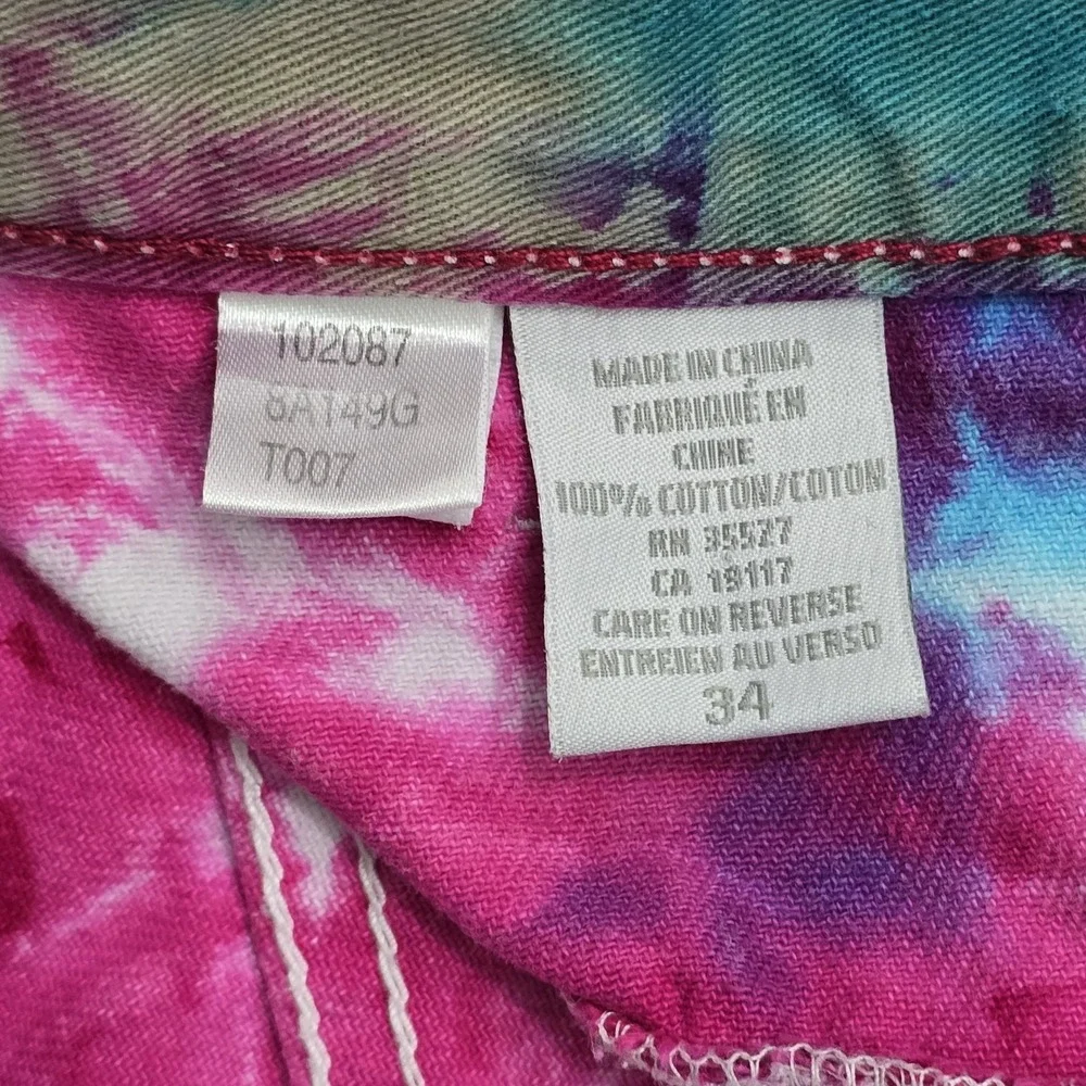 Marithe Francois Girbaud BLU Y2K Tie Dye Graphic Denim Shorts Vintage Mens 34 - Picture 6 of 12